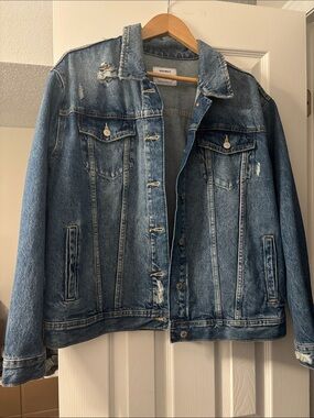 Old Navy Blue Distressed Denim Jacket boyfriend fit